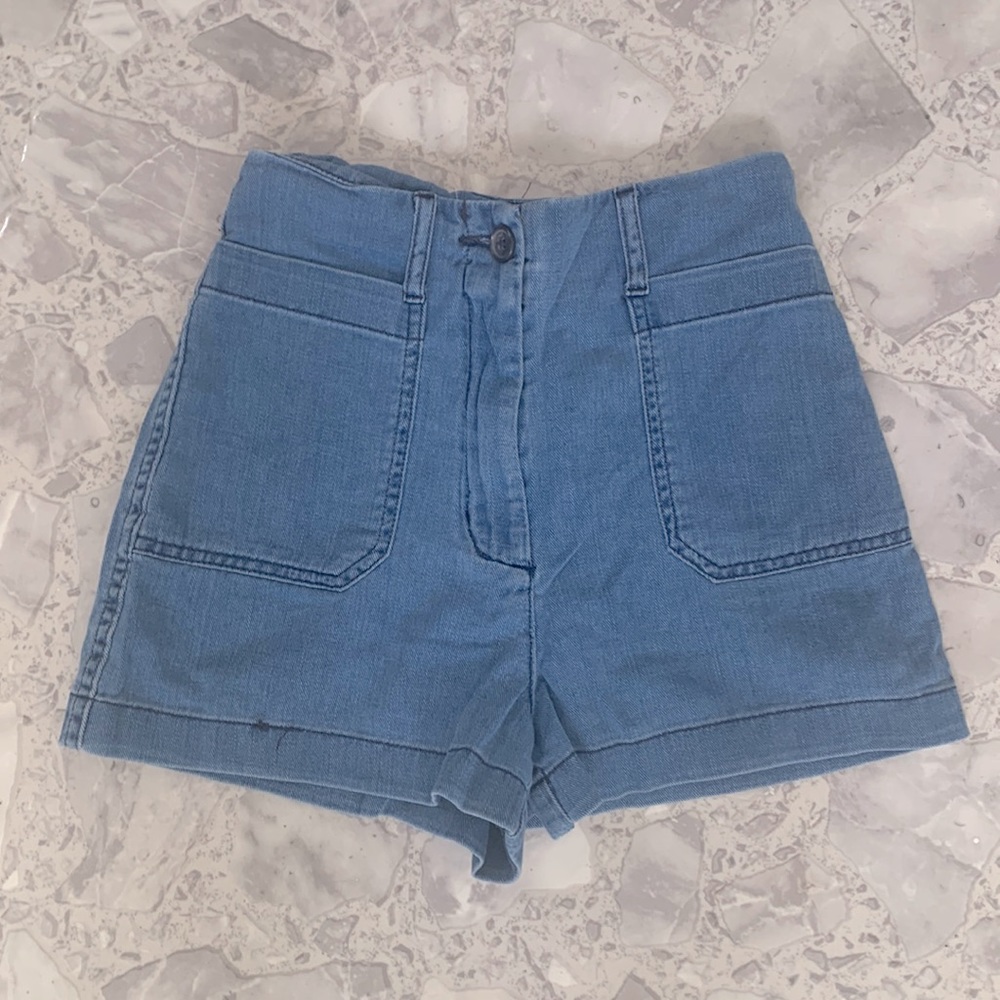 Aritzia Wilfred Free Naves Shorts soft denim high rise button zip fly size XS 00 - Picture 4 of 10
